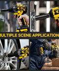 Beefy 580 Nm Cordless Impact Wrench Half Inch Drive With Brushless Motor, Dual Speed Control, 3200 RPM, Pro Grade Heavy Duty Tool Kit, Includes Two 4Ah Batteries And Charger in use on wheel bolts