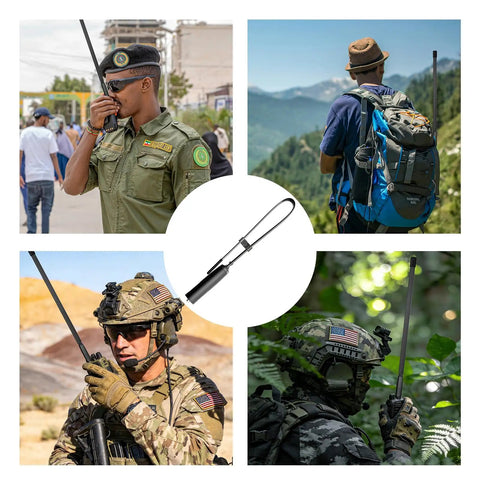 Dual Band Ham Radio Antenna 144 430 MHz High Gain Eighteen And A Half Inch Antenna in field use by military personnel