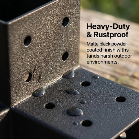 Heavy Duty Pergola Brackets Kit For 6x6 Wood Beams Four Pack 3 Way Corner Post Hardware in rustproof matte black finish