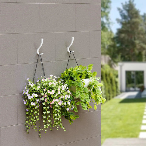 Heavy Duty Wall Mount Coat Hooks Set, Metal Hangers For Hanging Clothes, Backpacks, Bags, Towels And Jackets, 4 pack, holding plants