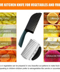 Front view of stainless steel crinkle cutter set with wave blade and round wheel cutter for vegetables and fruits