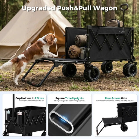 Heavy Duty Collapsible Wagon Cart 550 Lbs Capacity With Drop Down Tailgate Dual Handles Big Wheels Foldable Utility Cart