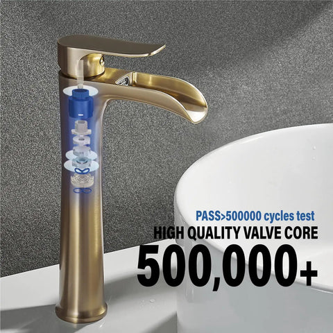 Chrome Vessel Sink Faucet Tall Single Hole Single Handle Waterfall Bathroom Faucet With Pop Up Drain Easy Install For Bowl Sinks