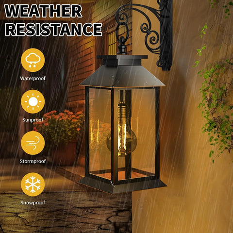 2 Pack Dope Outdoor Solar Lanterns With Hanging Glass Lights Waterproof Dual Power Solar Or 2 AA Batteries shown in rain