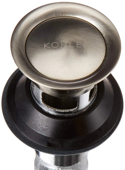 Premier Bathroom Sink Drain With Overflow In Vibrant Brushed Nickel Finish showing top view of durable brass construction
