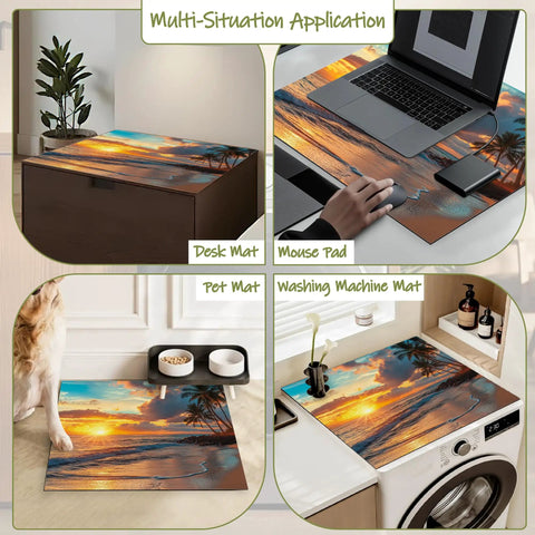 Washer And Dryer Top Cover Non Slip Dust Proof Protector For Laundry With Beach Scene Design, Fits About 24 By 20 Inch Appliances