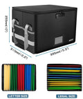 Fireproof File Box With Lock And Zipper Pockets, Collapsible Filing Organizer, shown with dimensions and folders