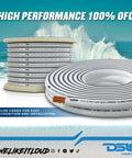 Coiled Marine Grade Tinned OFC 18 Gauge RGB Wire Set, 100 Feet, color coded, ocean background, for boat LED installations.