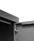 Heavy Duty 15 Piece Garage Cabinet Set Features Fully Welded Steel Shelves close-up of locker door hinge with spring mechanism.