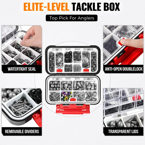 264 Piece Fishing Accessories Kit With Organized Tackle Box Includes Weights Sinker Jig Hooks Swivels Beads Nails