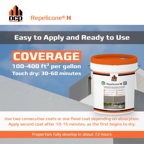 Real Deal Penetrating Concrete Sealant For Driveways And Garage Floors Top Shelf in a 5-gallon bucket showing coverage info.