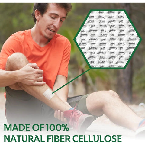 Hella Fast Halting Bleeding Gauze Wound Dressing Pads Designed To Seal Cuts Swiftly For Minor Scrapes And Stubborn Nosebleeds. Man applying gauze pads on leg outdoors.