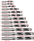 Brad Point Wood Drill Bit Set 12 Pack with varied sizes displayed showing precise splinter-free holes feature