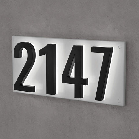 7 Inch Back Plate For Lighted Address Numbers, Rugged Stainless Steel Mount For Four Digits, Charcoal Gray Outdoor Address Solution