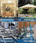 Image showcasing various instruments like a printer, a sunshade, mechanical setups, and industrial apparatus.