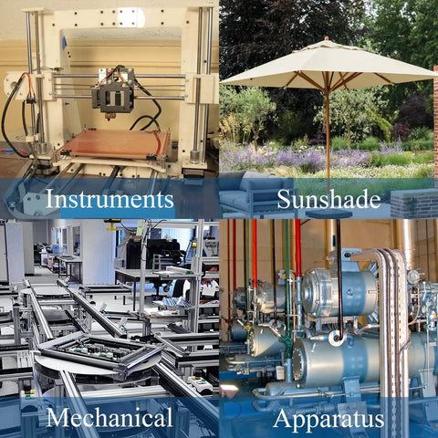 Image showcasing various instruments like a printer, a sunshade, mechanical setups, and industrial apparatus.