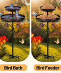 Vintage Outdoor Bird Bath and Feeder Stand 42 Inch Freestanding Bronze Bird Bath with dual bowls for garden decor