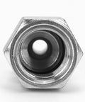 Heavy Duty Hydraulic Fitting Built To Last One Quarter Inch Male JIC To Three Eighth Inch Female JIC Swivel Carbon Steel SAE Compliant With Seven Sixteen Inch Twenty Thread And Nine Sixteen Inch Eighteen Female Threads, front view