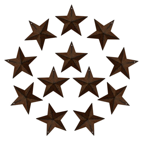 Rusty Black Metal Barn Star Wall And Door Decor Set Of 12, 3 Inch Primitive Rustic Antique Vintage Style Indoor Outdoor Accent Pieces