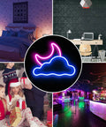 Collage featuring Cloud And Moon LED Neon Sign For Wall Decor USB Powered Neon Light With Adjustable Brightness Perfect