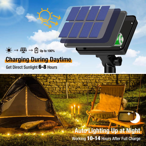 Outdoor Solar String Lights 4 Pack, 132 Ft Total, 320 LEDs Warm White Copper Wire, Waterproof With 8 Modes, solar panel charging