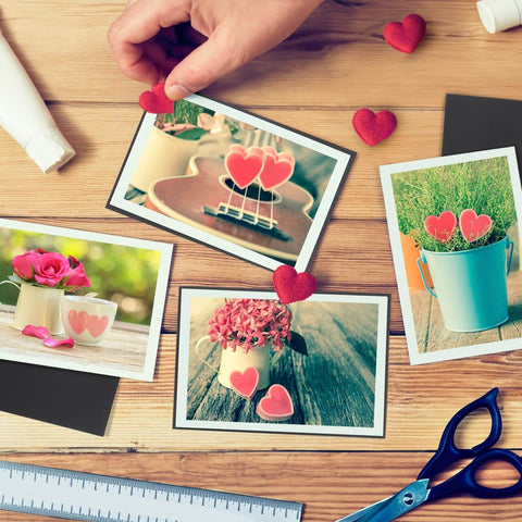 Using 24 Pack Non-Adhesive Magnetic Sheets For Die Cuts, 5x7 Inches on craft photos with heart shapes, perfect for fridge display.