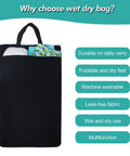Huge Hanging Wet Dry Cloth Diaper Bag In Black For Diapers And Messes, Leak-Free PUL Fabric, 16x27 Inch, displaying pockets