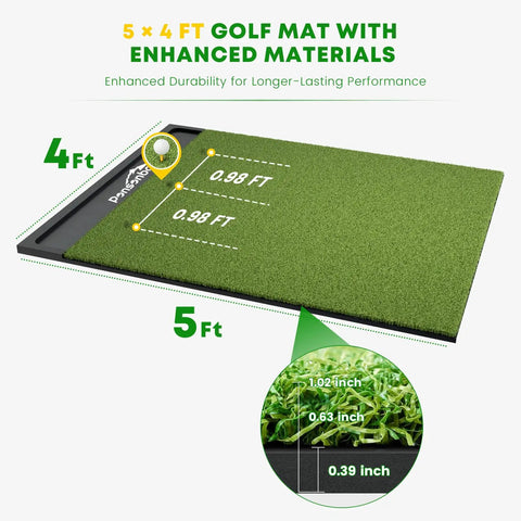 Integrated Golf Hitting Mat With Built In Ball Tray For Indoor And Outdoor Practice 5 By 4 Foot Thick 1.02 Inch Turf