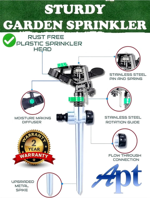 Pulsating Impact Sprinklers For Yard, Lawn And Garden, Adjustable Spray Coverage From 80 To 5800 Sq Ft, Pack Of 2, Water Saving High Efficiency