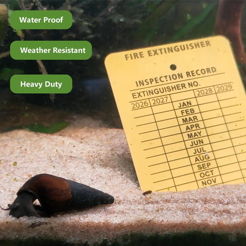 Beefy Monthly Fire Extinguisher Inspection Tags 2.25 X 3 Inches Heavy Duty Yellow Plastic For Indoor Outdoor Use
