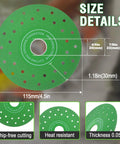Front view of 4.5-inch diamond tile cutter blade with size details, used for porcelain, ceramic, glass, marble, wine bottles.
