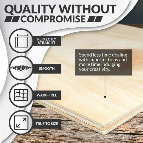 Basswood craft sheets, 10-pack, 12x12 in, 1/16 in thick (1.5 mm), smooth warp-free plywood for laser cutting