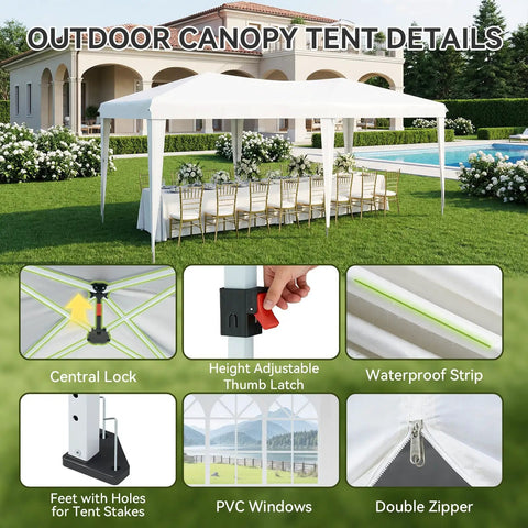 One Push Party Canopy Tent 10x20 With Six Removable Sidewalls Waterproof Outdoor Event Tent set up in a garden setting