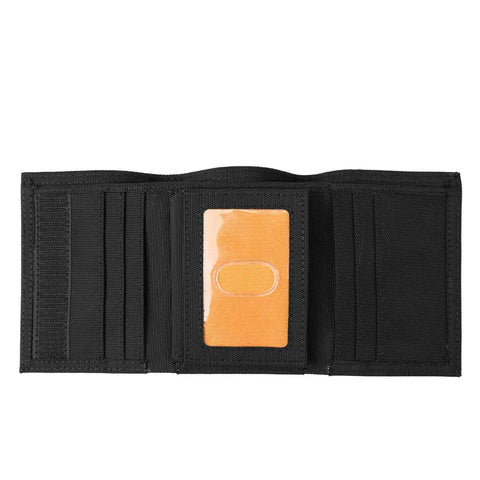 Cordura Nylon RFID Trifold Wallet With ID Window Black 13 Card Pockets Large Cash Billfold RFID Blocking Tech Built For Everyday Hustle And Everyday Carry showing open view