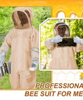 Man wearing a protective bee suit from the All In One Beekeeping Starter Kit For Beginners With 29 To 30 Piece Tool Set, Hive Inspection Gear.