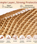 Close-up of eco-friendly honeycomb packing paper bubble wrap roll for moving and shipping. Simple layer design with icons.