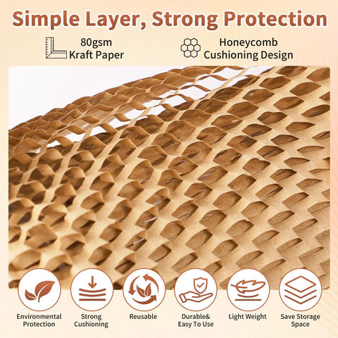 Eco Friendly Honeycomb Packing Paper Roll 15 Inch By 131 Feet Perforated Cushion Wrap For Moving And Shipping Fragile Items