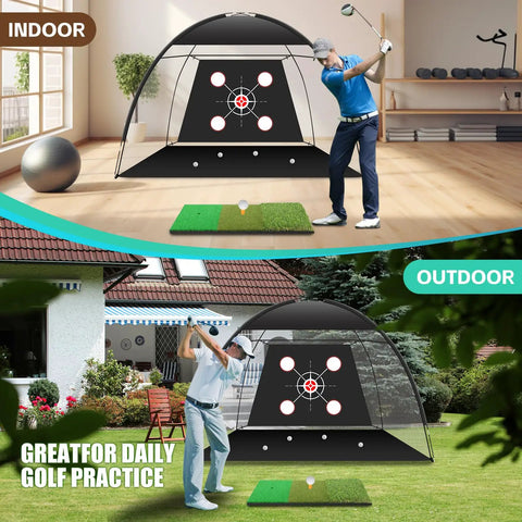 10x7 Ft Golf Net With Tri Turf Mat And Real Balls Set For Indoor And Outdoor Practice Backyard Driving Training Gear