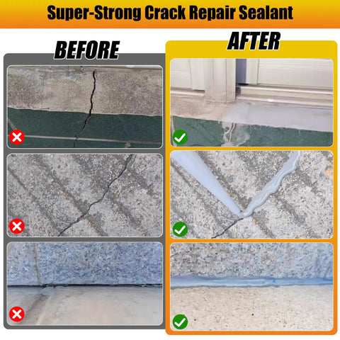 Before and after using Self Leveling Concrete Crack Filler Quick Cure Cement Sealant For Driveways Patios Easy Fix Gray waterproof outdoor joint caulk.