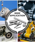 Collage showing uses of Must Have 30 Pack Round Ended Feather Keys Set 30x8x7mm Carbon Steel Drive Shaft Keys in various industries.