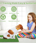 Girl with dog on Two Pack 30X20 Inch Dog Potty Grass Training Turf Mats With Drainage Holes, Washable Artificial Grass Rug