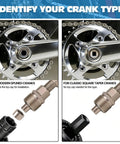 Versatile Bike Crank Puller Tool For Square Taper And Splined Cranks identification guide for crank type.