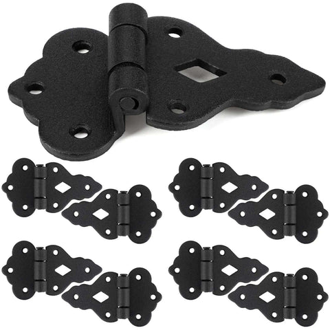 Eight Pack 3/8 Inch Offset Cabinet Hinge Set in Antique Black Powder Coat, heavy duty wrought iron flush mount barn hinges.