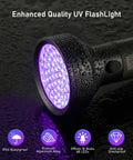 68 LED 395nm UV Blacklight Flashlight with water droplets on aluminum body, pet urine detector, ultra bright black light