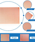 Ten Pack 73mm By 100mm Protoboard Kit With Copper Strip Boards 957 Holes Perfboard Budget Friendly Universal DIY Breadboard For Soldering And Prototyping Electronics Projects, front and back view.