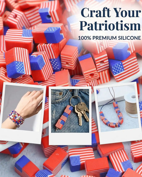 All American Flag Polymer Clay Beads Pack for DIY Jewelry Making, Patriotic Heishi Spacer Beads, 100 pcs, ideal for 4th of July crafts