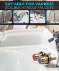 Image showing Brass Quarter Turn Faucet Cartridge Replacement Kit Two Pieces Half Inch Thread Twenty Teeth Stem Stops Leaks on sink