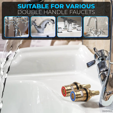 Image showing Brass Quarter Turn Faucet Cartridge Replacement Kit Two Pieces Half Inch Thread Twenty Teeth Stem Stops Leaks on sink