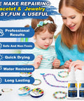 Woman and child using Bracelet Glue For Elastic String Knots And Bead Charms, 100g for jewelry making with beads on table.