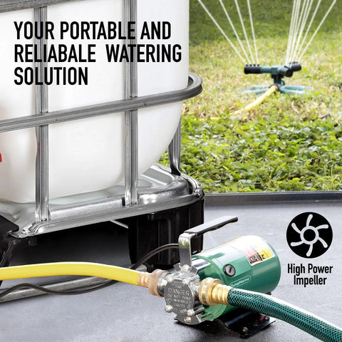 Compact 115 Volt Water Transfer Pump Moves 330 Gallons Per Hour Portable Electric Pump With 6 Foot Hose Kit in garden setup